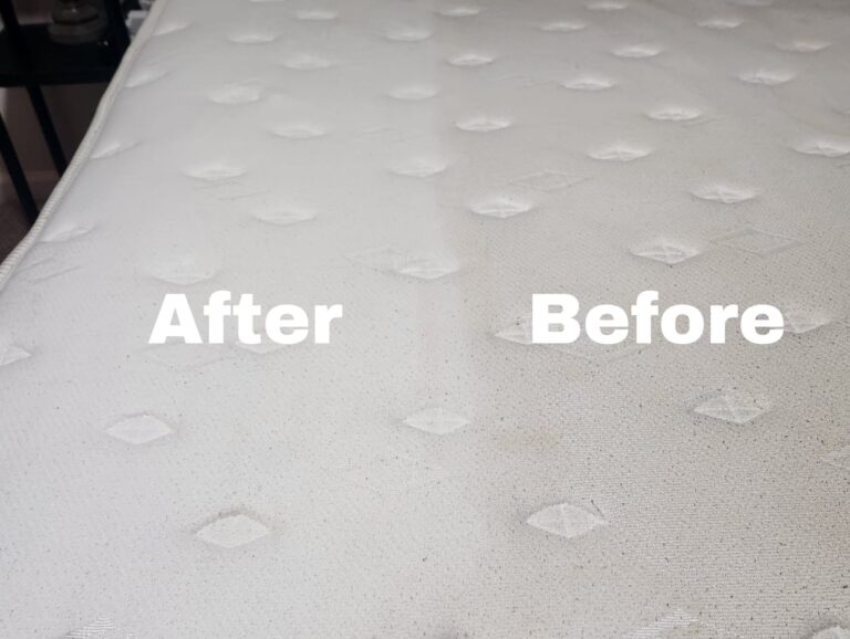 A before/after picture of a mattress cleaning