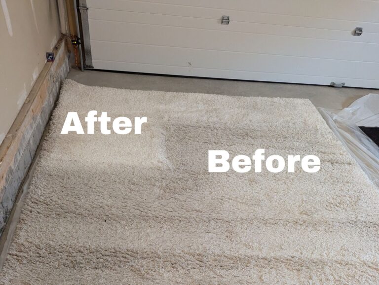 A before/after picture of a rug cleaning