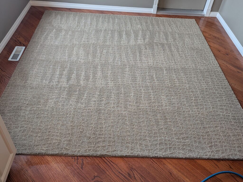 A medium rug that has been cleaned by Mr. Steam
